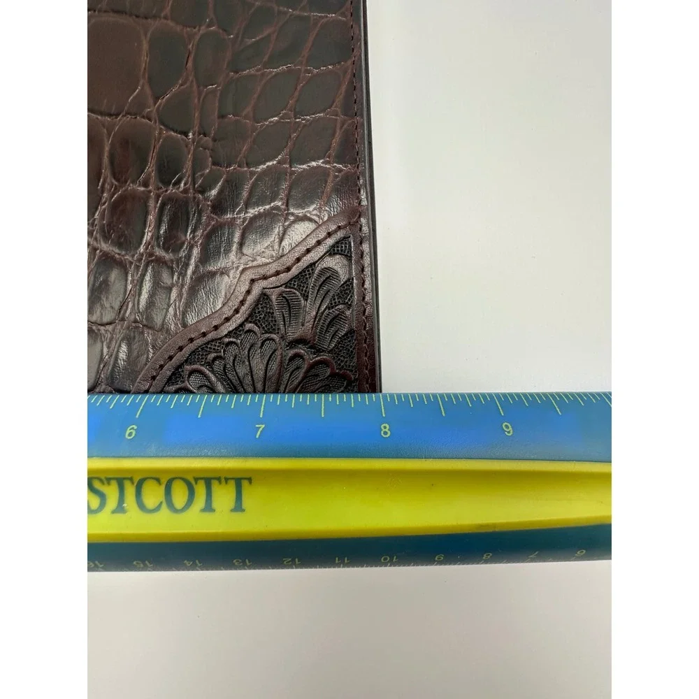 3-D Belt Co Dark Brown Leather Tooled Floral Croc Embossed Tablet Case G214 NEW